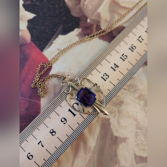 Gold Filled and Purple Pendant Necklace - Picture 12 of 16